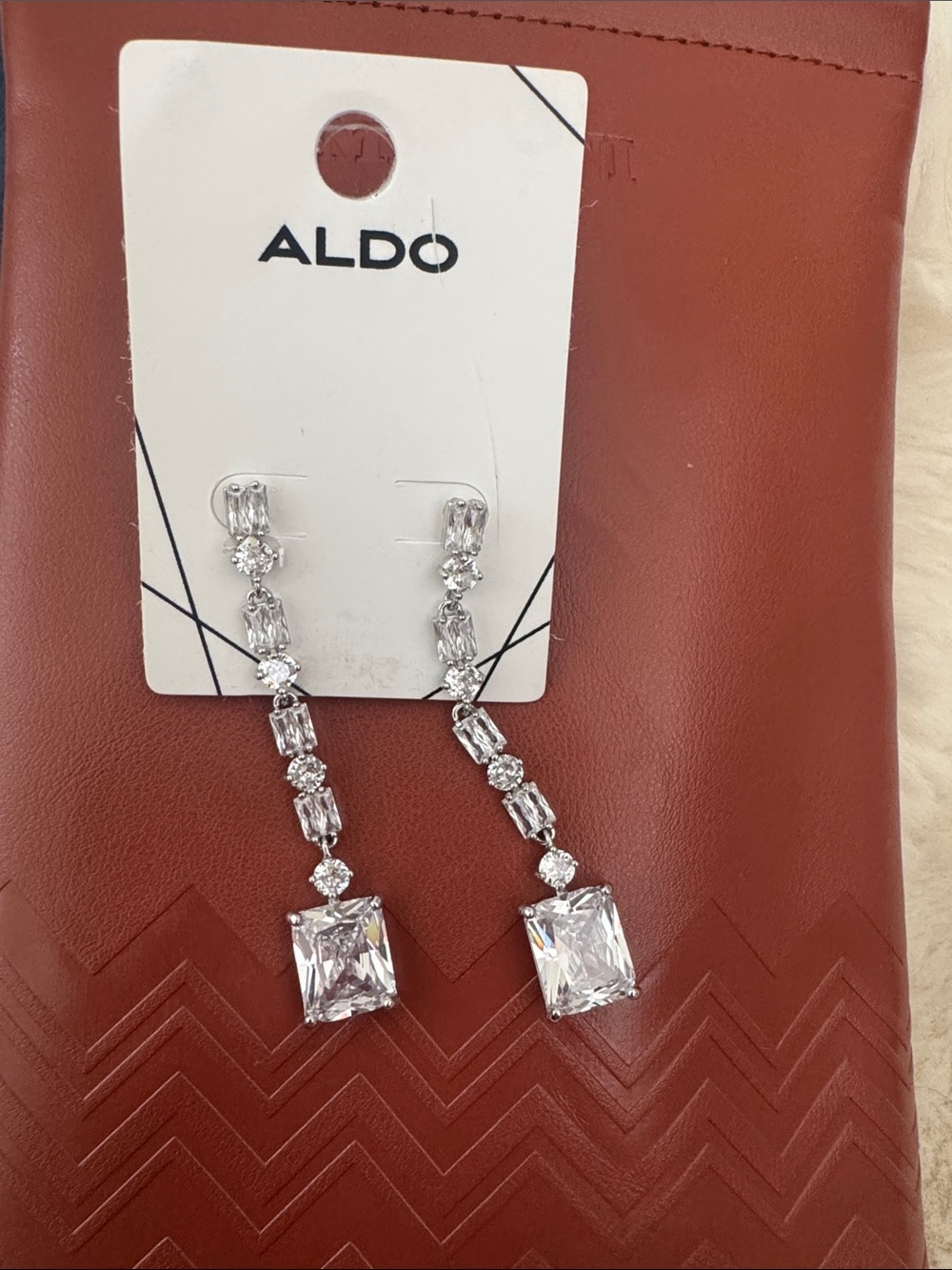 ALDO Silver Clear Crystal Linear Drop Earrings